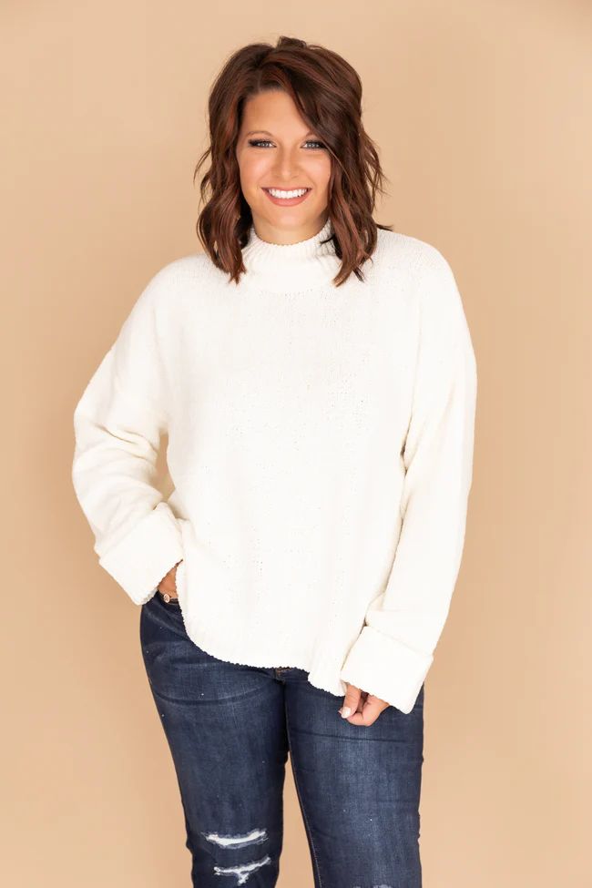 Play Your Part Mock Neck Chenille Cream Sweater | The Pink Lily Boutique