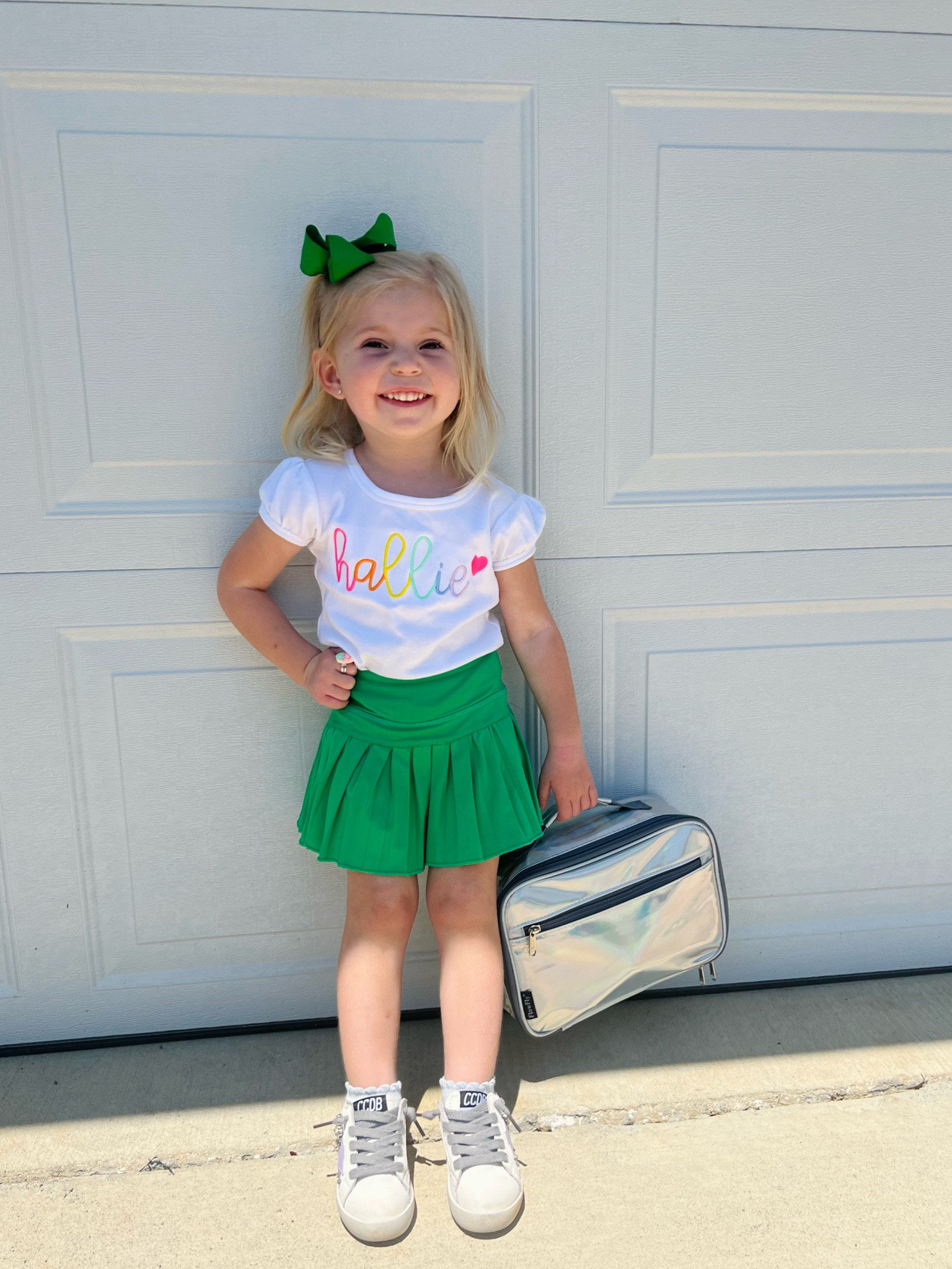Ootd! Her little tennis skirt is so adorable and now I want every color 💚 
back to school/ toddler girl skirt/ hair clip bow/  personalized shirt/ little girl lunch box/ dillards/ etsy/ amazonn

#LTKKids #LTKBacktoSchool #LTKActive