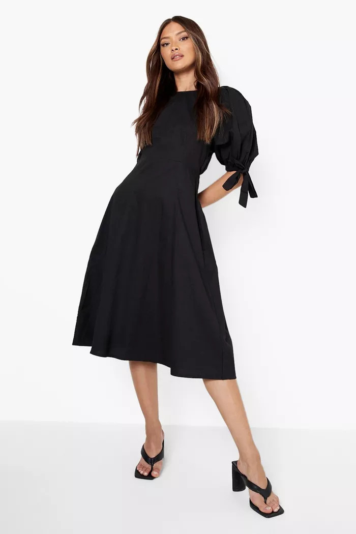 Puff Sleeve Midi Skater Dress | boohoo (US & Canada)
