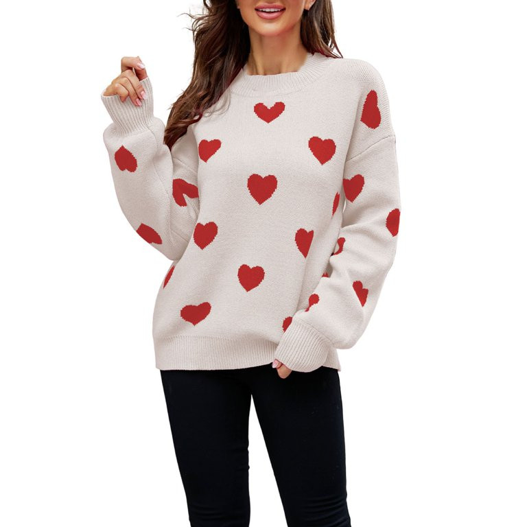 Yoodem Women's Sweater Valentines Day Loungewear Love Heart Crew Neck Long Sleeve Mid-length Rela... | Walmart (US)