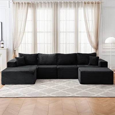 135" Cloud Modular Sectional Sofa With U-Shape Chaise, Cloud Couch Sectional With Deep Seat & Plush Corduroy Fabric, No Assembly Needed Upholstered Co | Wayfair North America