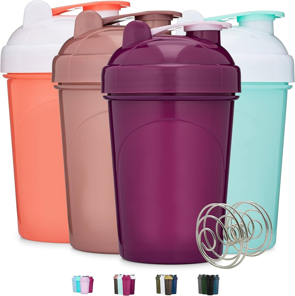 GOMOYO [4 Pack] 20-Ounce Shaker Bottle | Protein Shaker Cup 4-Pack with Agitators (Coral/White, P... | Amazon (US)