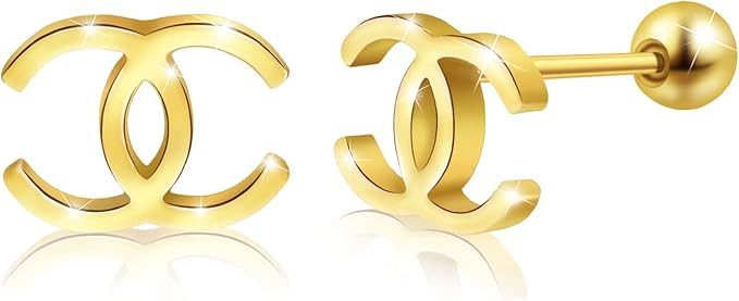 Initial Stud Earrings for Women Stainless Steel Minimalist Gold Initial Earrings Hypoallergenic A... | Amazon (US)