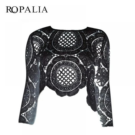 Women shirt Sexy Women Lace Hollow Crop Tops Long Sleeve Blouse Shirts Zipper SML New | Walmart (US)