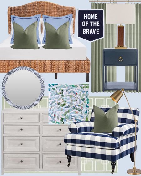 classic coastal boy's bedroom design, living room | bedroom | home decor | home refresh | bedding | nursery | Amazon finds | Amazon home | Amazon favorites | classic home | traditional home | blue and white | furniture | spring decor | coffee table | southern home | coastal home | grandmillennial home | scalloped | woven | rattan | classic style | preppy style | grandmillennial decor | blue and white decor | classic home decor | traditional home | bedroom decor | bedroom furniture | white dresser | blue chair | brass lamp | floor mirror | euro pillow | white bed | linen duvet | brown side table | blue and white rug | gold mirror

#LTKHome #LTKKids