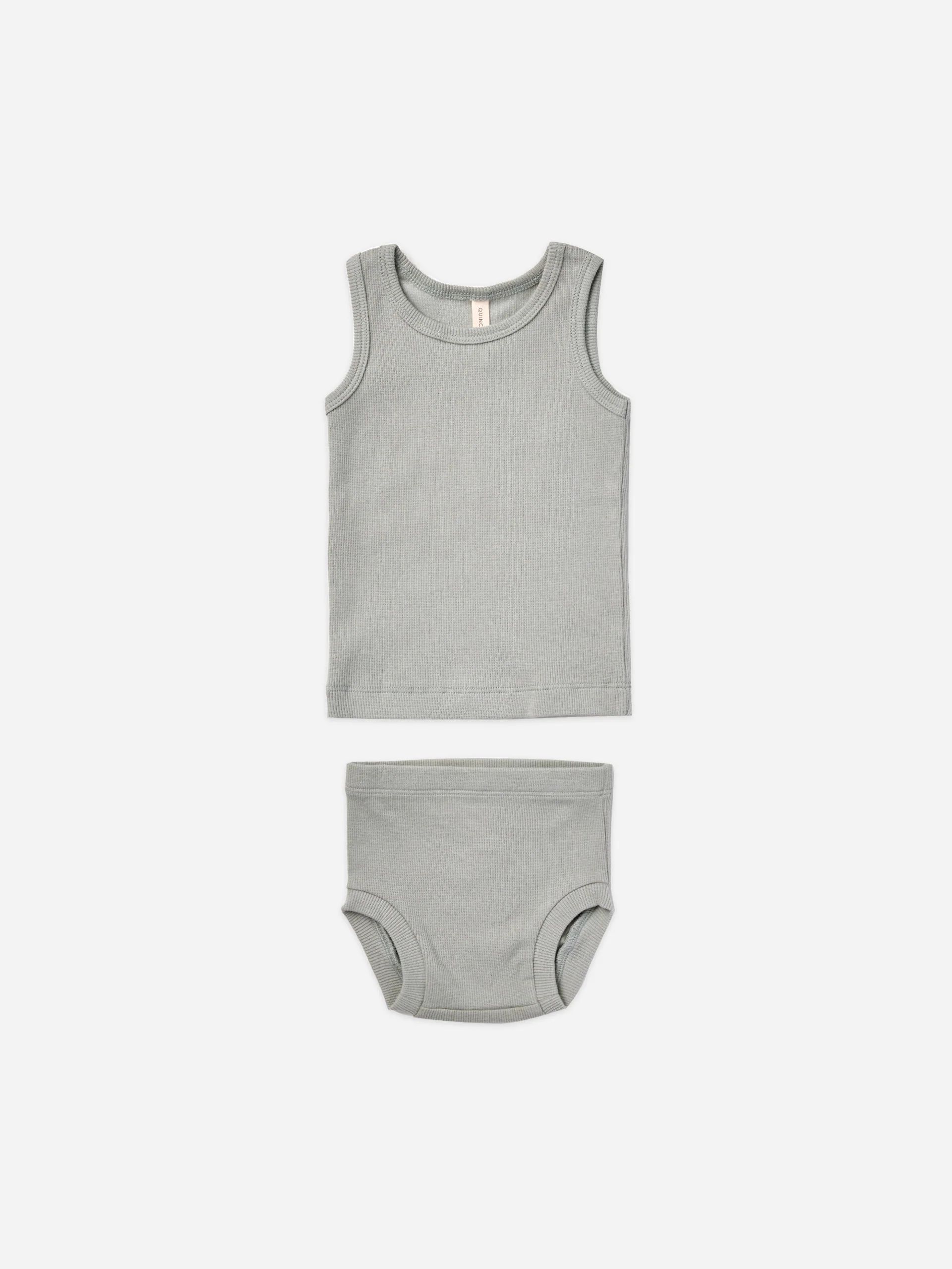 ribbed tank + bloomer set | sky | Quincy Mae