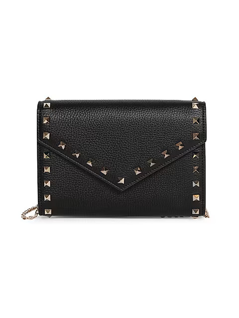 Rockstud Leather Wallet-On-Chain | Saks Fifth Avenue