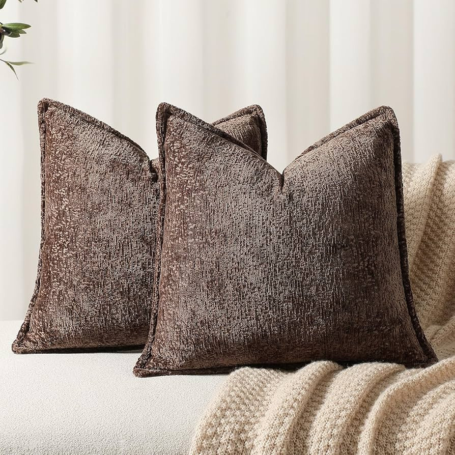 Pack of 2 Chocolate Brown Decorative Throw Pillow Covers 20x20 Cozy Soft Chenille Accent Vintage ... | Amazon (US)