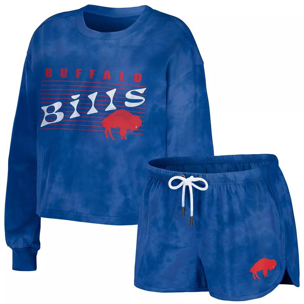 Women's WEAR by Erin Andrews Royal Buffalo Bills Tie-Dye Cropped Pullover Sweatshirt & Shorts Lou... | Kohl's