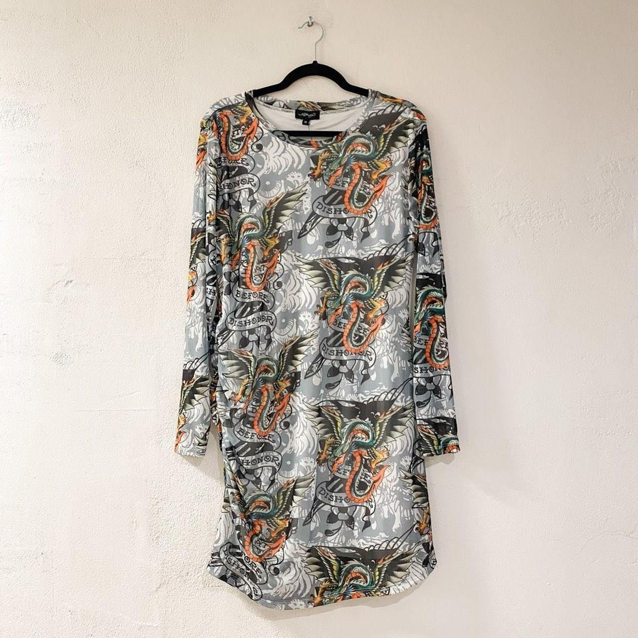 Ed Hardy Women's Dress - Grey/White - XXL | Depop US