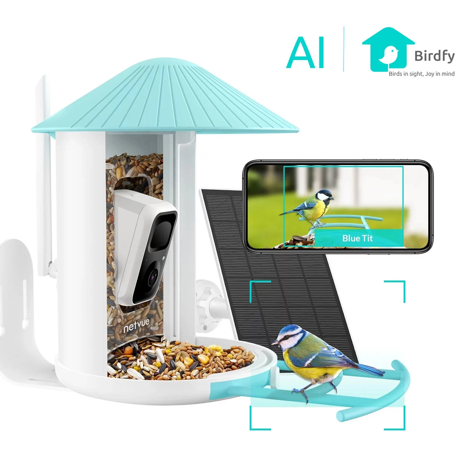 Bird Feeder with Camera Netvue Birdfy Smart Bird Feeder with Free AI Identification, Blue(AI+Sola... | Walmart (US)