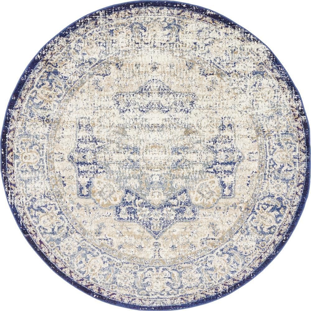 Augustus Turin Blue 5' 0 x 5' 0 Round Rug | The Home Depot