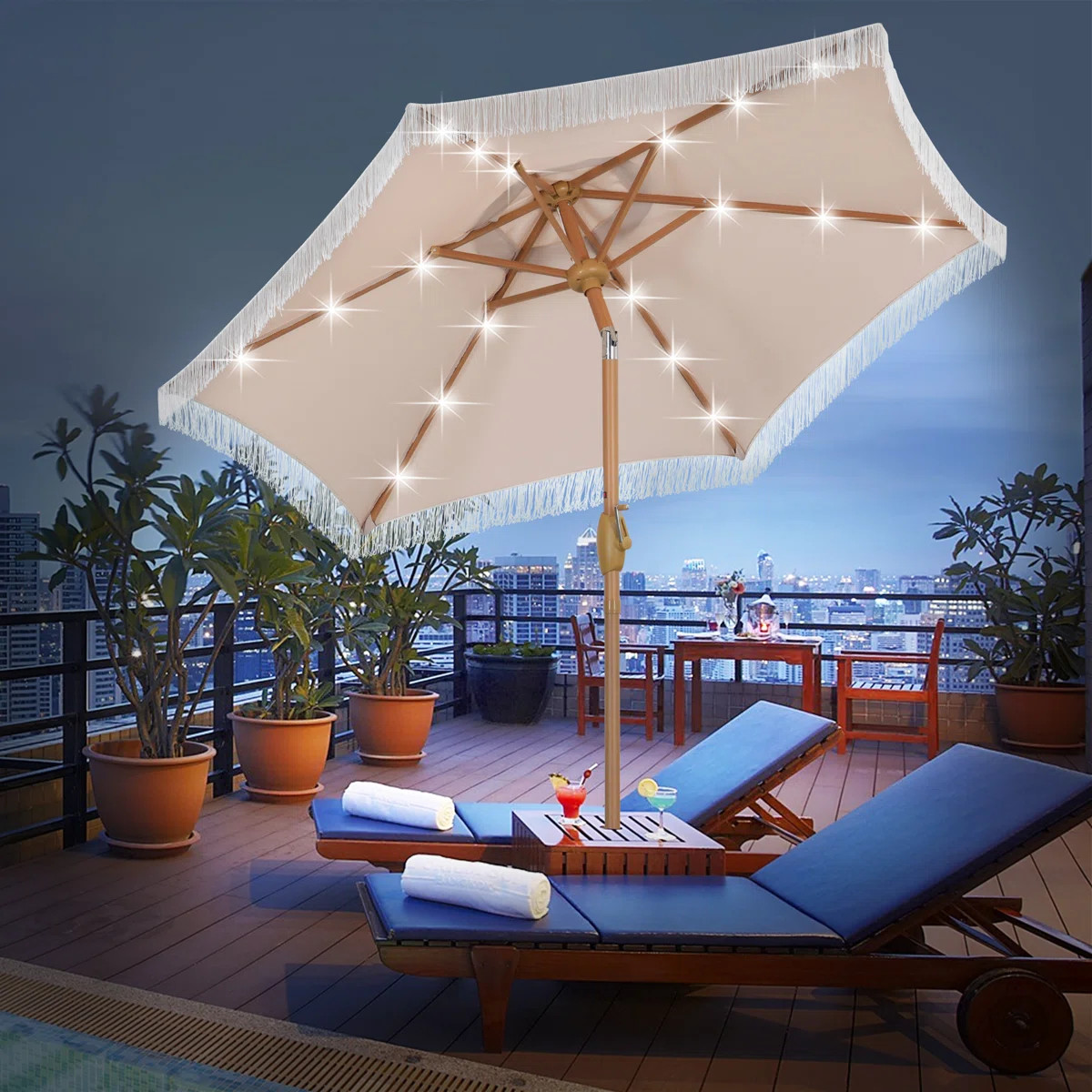 Oshiro 90'' Lighted Market Umbrella with Crank Lift | Wayfair North America