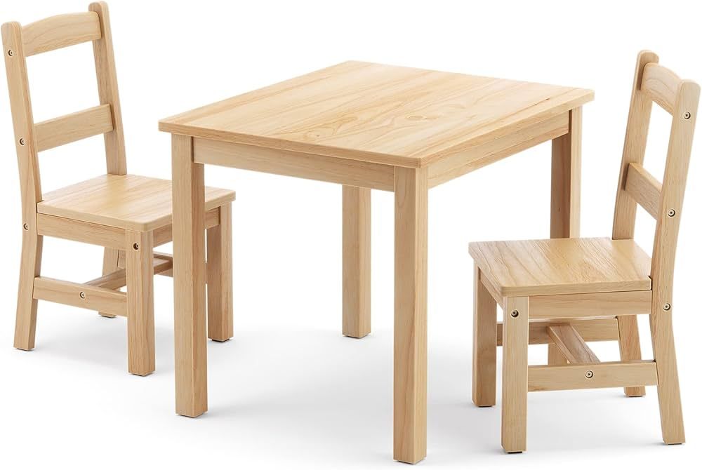Curipeer Rubberwood Kids Table and 2 Chair Set, Water Resistant Toddler Table and Chair Set, Non-Sli | Amazon (US)