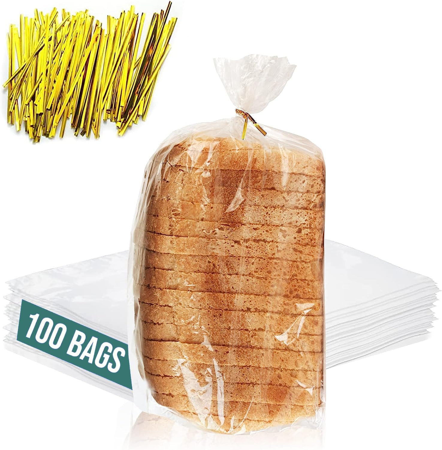 Reusable Plastic Bread Bags for Homemade Bread - 100 Pack Clear Bag with Ties For An Airtight Moi... | Amazon (US)