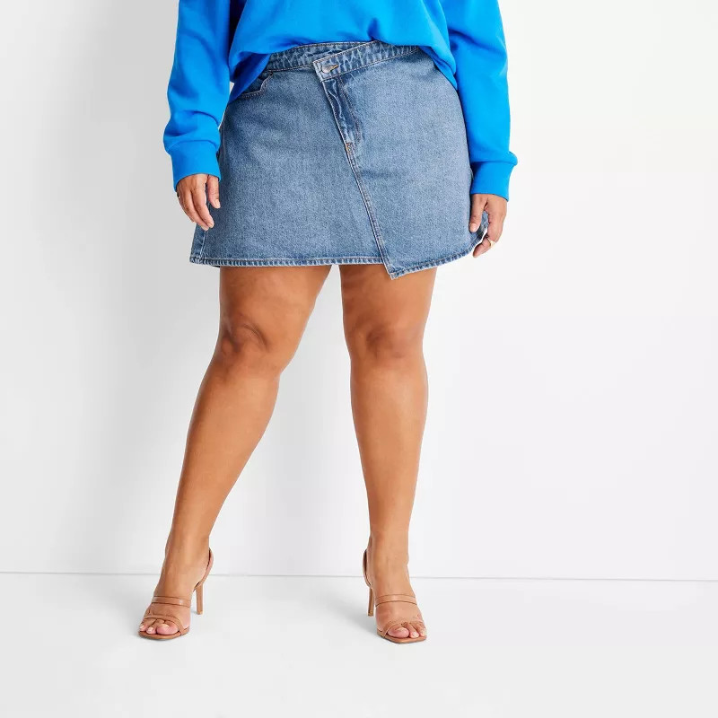 Women's Asymmetrical Mini Jean Skirt - Future Collective™ with Kahlana Barfield Brown | Target