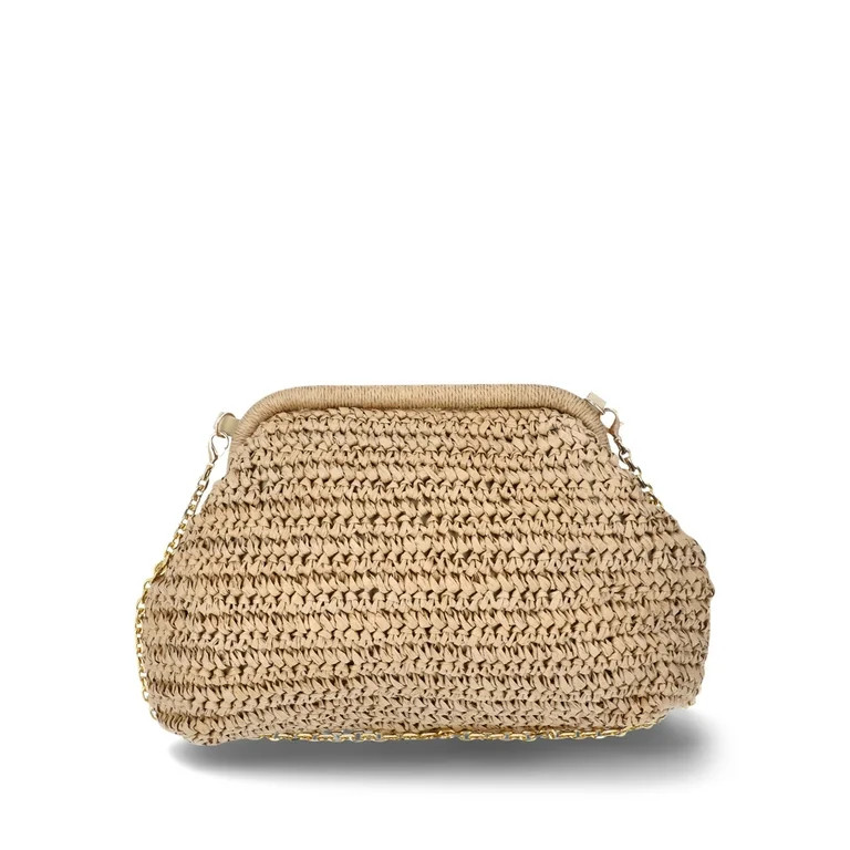 Time and Tru Women's Embellished Straw Frame Clutch Handbag, Natural - Walmart.com | Walmart (US)