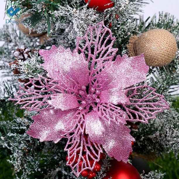 Deago Set of 6 Pcs Christmas Poinsettia Flowers Ornaments Glitter Floral Accessories Xmas Wreath ... | Walmart (US)