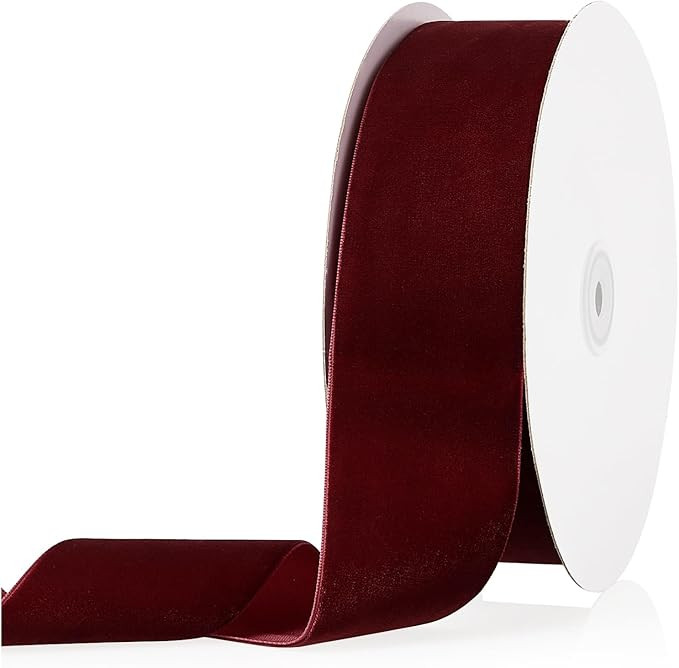 2" X 20 Yards Burgundy Velvet Ribbon for Christmas Tree Wreath Vintage Decoration Handmade Crafts... | Amazon (US)
