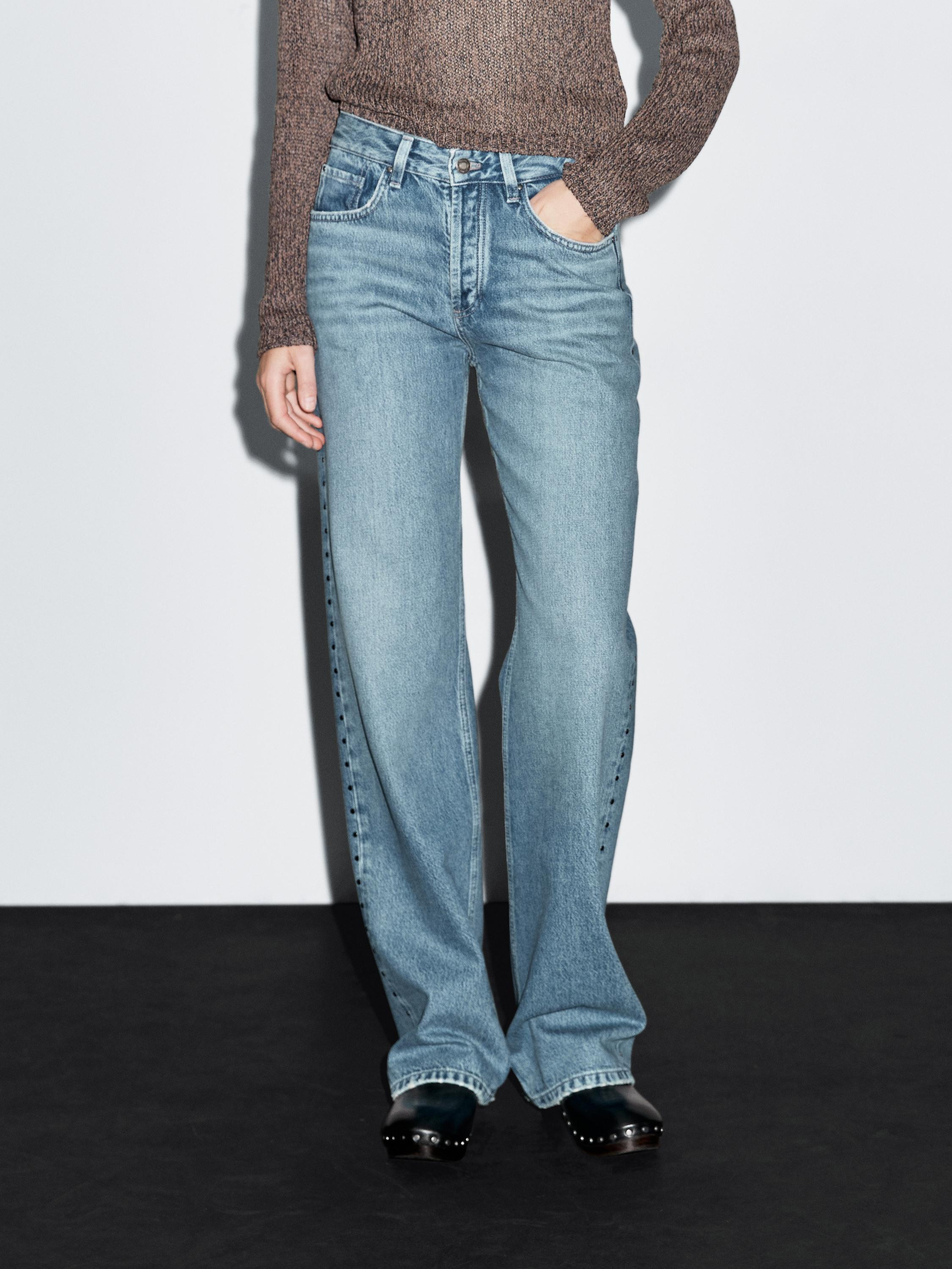 Wide-Leg-Jeans mit halbhohem Bund und Nieten | Massimo Dutti DE
