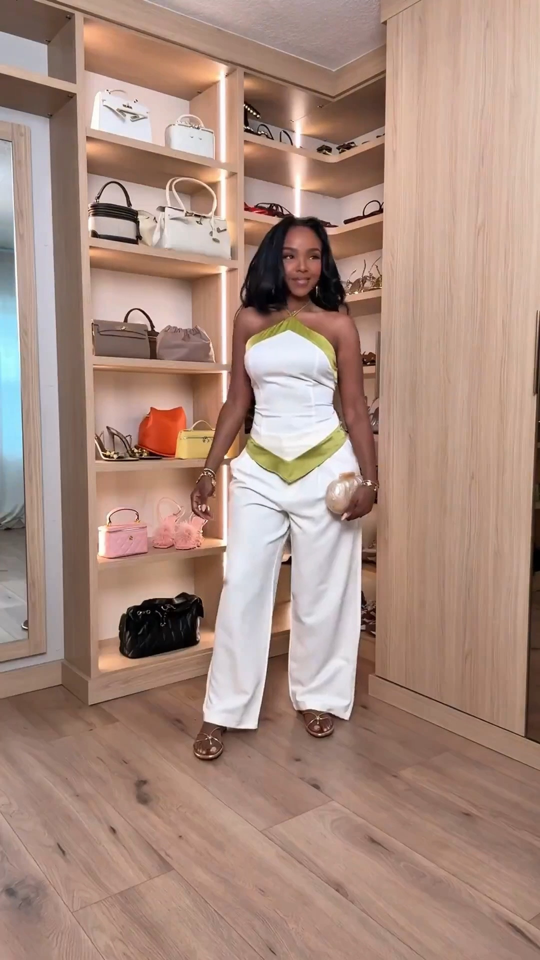 Scroll to shop this chic spring outfit featuring a structured color-blocked halter top paired with tailored white trousers and gold accessories for a polished statement look. The mix of soft neutrals with a pop of color makes this perfect for spring outfits 2026 and elevated date night outfits that still feel modern and effortless.

Perfect for vacation dinners, spring events, brunch, or nights out when you want something stylish but easy to wear.

5'4" | 138 lbs | 34D bust | 27" waist | 40" hips

#LTKvlog #LTKootd