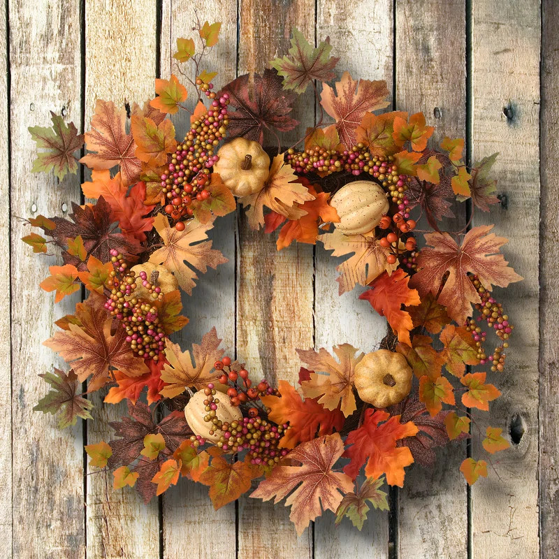 Harvest Maple Leaves 14" Polyester Wreath | Wayfair North America