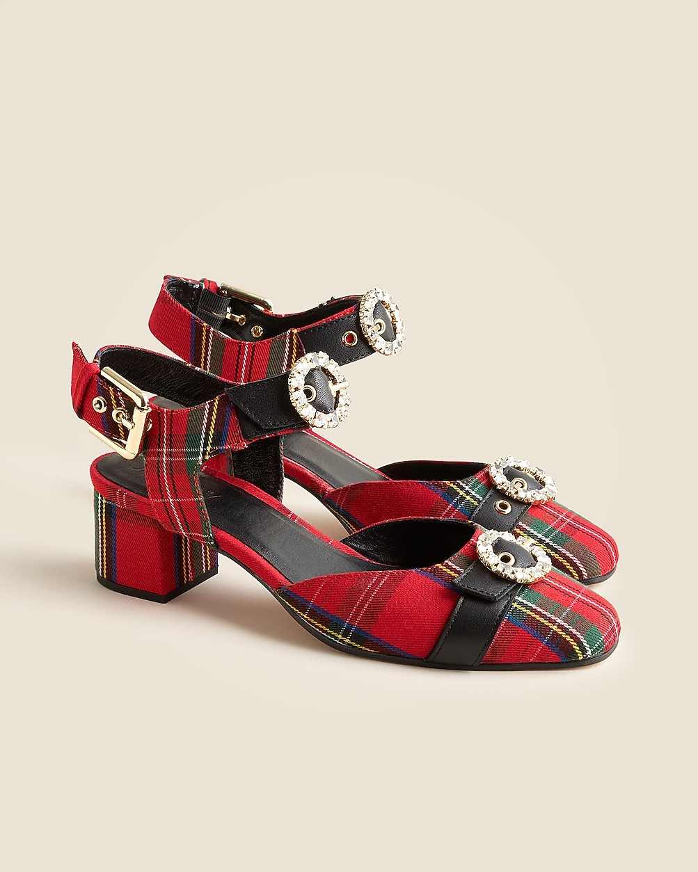 Mollie buckle-strap heels in Good Tidings plaid | J. Crew US