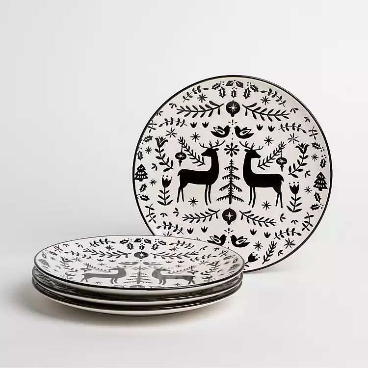 New! Nordic Folk Reindeer Salad Plates, Set of 4 | Kirkland's Home
