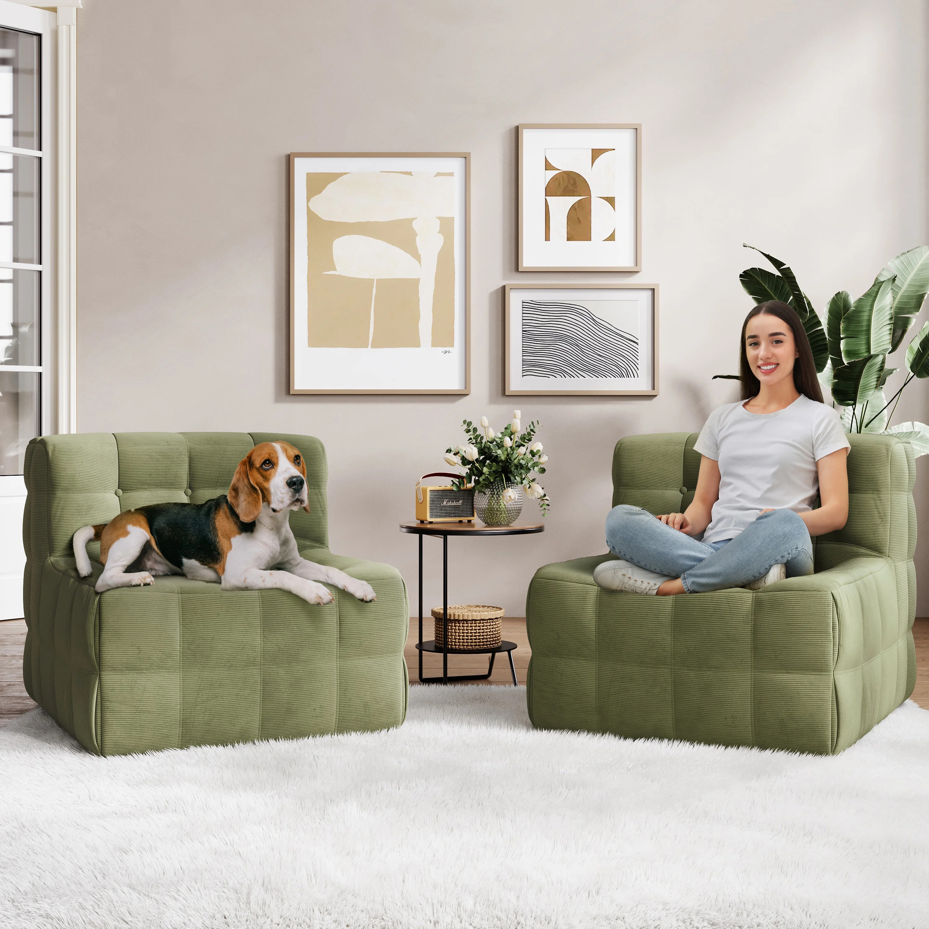 Linsy Home Oversized Corduroy Bean Bag Chair, Floor Sofa Couch Chair for Adults and Kids, No Asse... | Walmart (US)