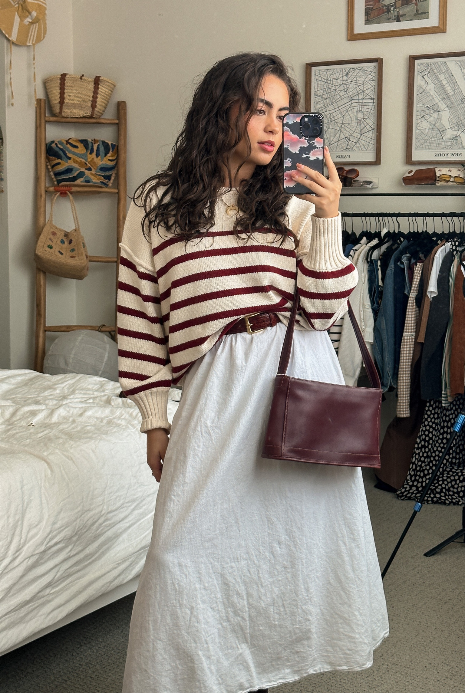 easy fall fit 🍂 cozy fall sweater layered over over your favorite summer dress. add a little belt for some structure and a cute bag 🫶🏼

#LTKSeasonal #LTKstyletip