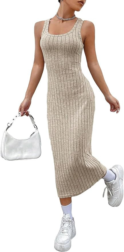 SweatyRocks Women's Casual Sleeveless Scoop Neck Tank Dress Solid Ribbed Knit Bodycon Long Dresse... | Amazon (US)