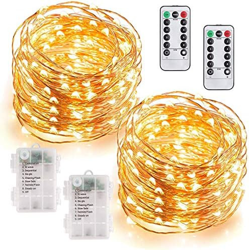 MUMUXI 2 Pack 33Ft 100 LED Fairy Lights Battery Operated, String Lights with 8 Modes Remote Contr... | Amazon (US)