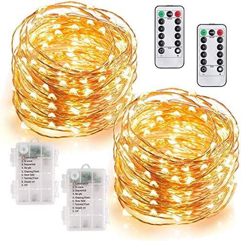 MUMUXI Fairy Lights with Remote [Set of 2], 33 Ft 100 LED Battery Operated Christmas Lights, 8 Mo... | Amazon (US)