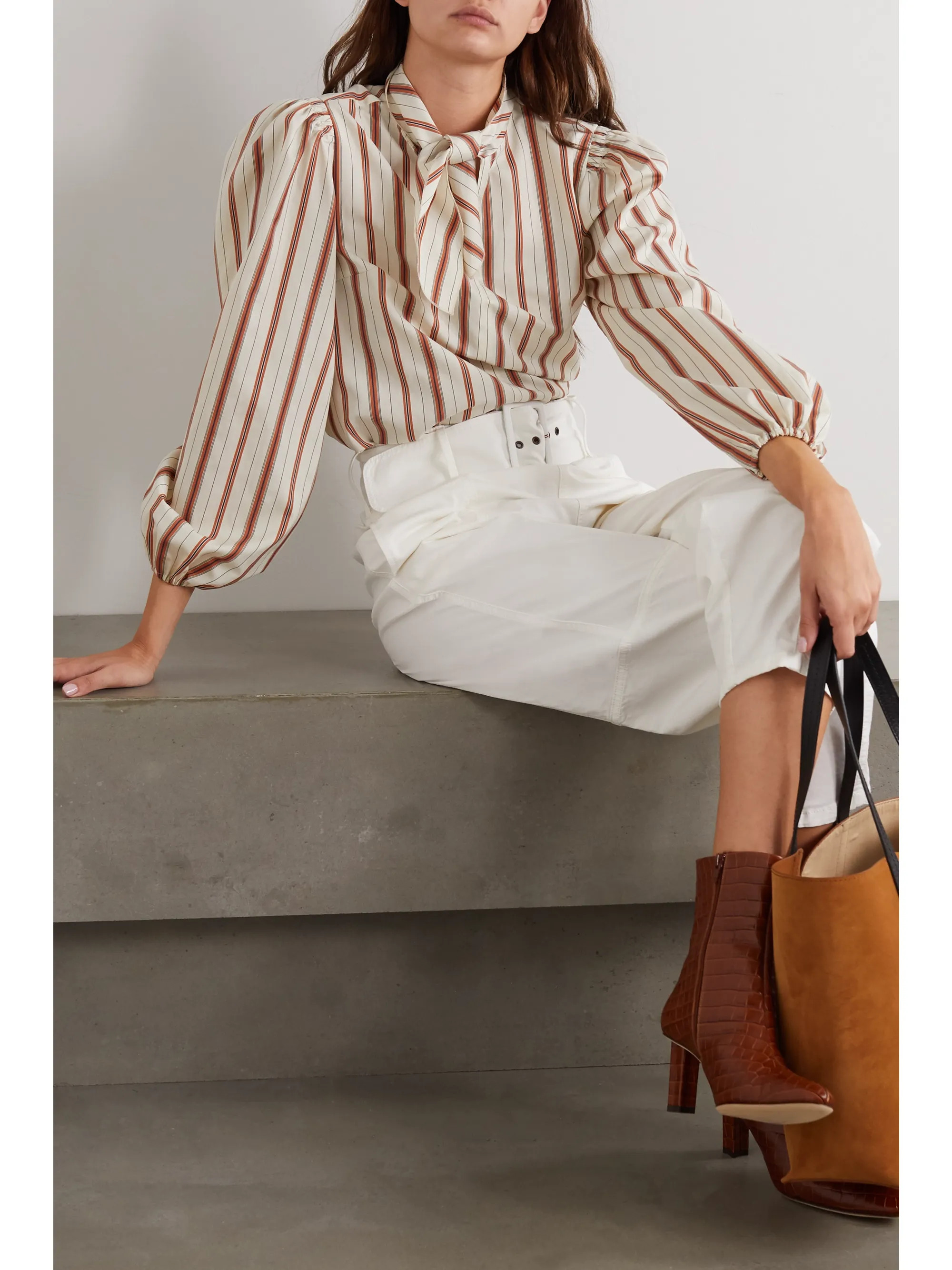 Pussy-bow striped crepe blouse | NET-A-PORTER (US)