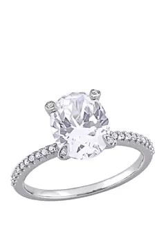 Belk & Co. 4.16 ct. t.w. Lab Created White Sapphire and 1/10 ct. t.w. Diamond Oval Engagement Rin... | Belk