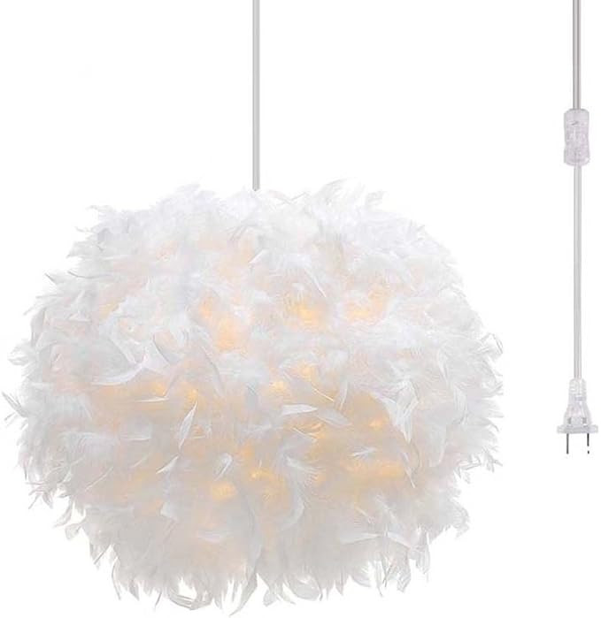 Surpars House Plug in Pendant Light White Feather Chandelier with 14.8' Cord and On/Off Switch in... | Amazon (US)