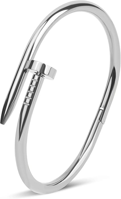 Unisex Stainless Steel Nail Bangle Bracelet – High-Polish Industrial Cable Cuff – Hypoallerge... | Amazon (US)