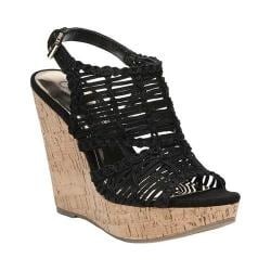 Women's Carlos by Carlos Santana Bellini Wedge Sandal Black Microfiber | Bed Bath & Beyond