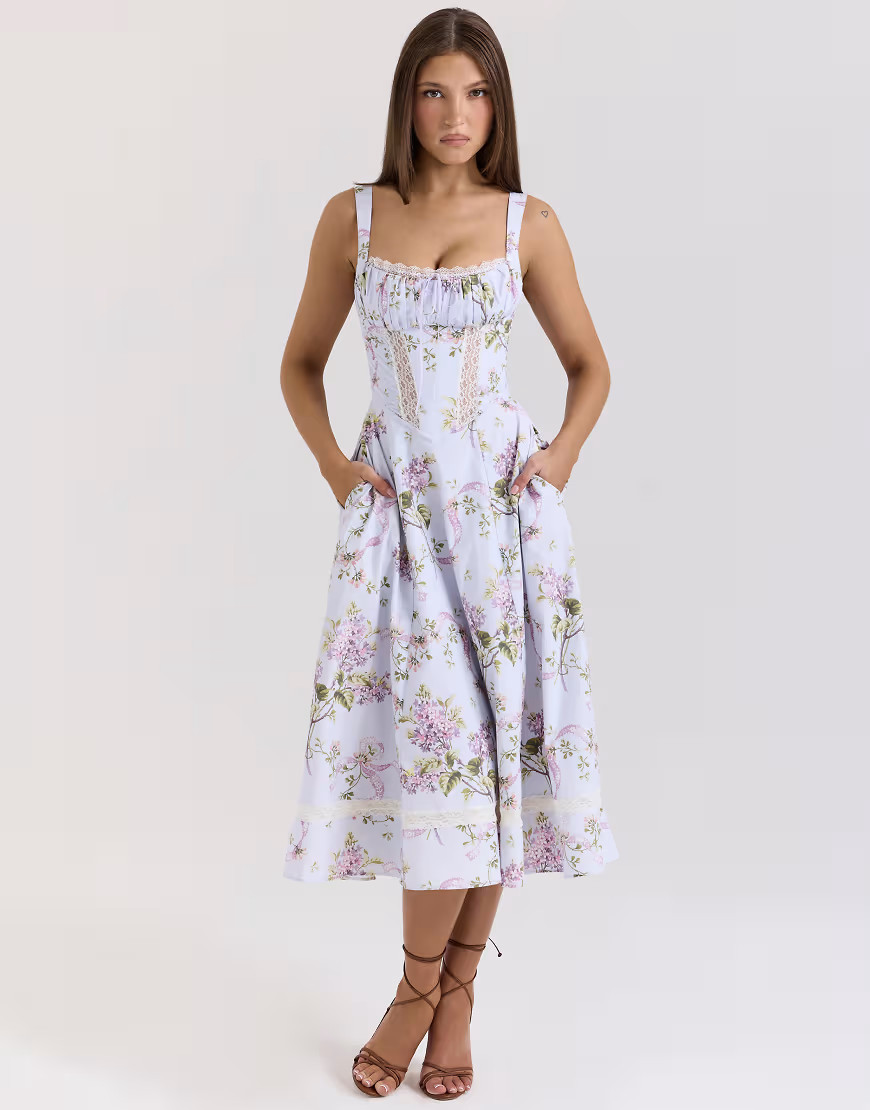House of CB Kim cotton midi sundress in lilac floral-Purple | ASOS (Global)