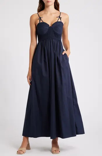 MOON RIVER Smocked Cotton Midi Sundress | Nordstrom | Nordstrom
