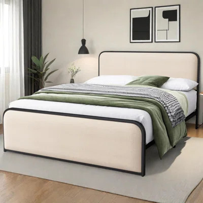 Modern Metal Bed Frame with Upholstered Headboard and Footboard, Queen Size | Wayfair North America