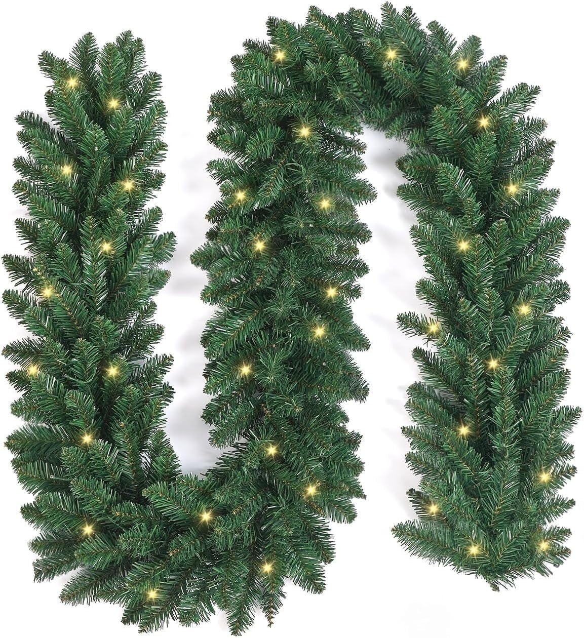 9FT Pre-Lit Artificial Christmas Garland, Battery Operated Garland with 50 LED Lights and Timer, ... | Walmart (US)