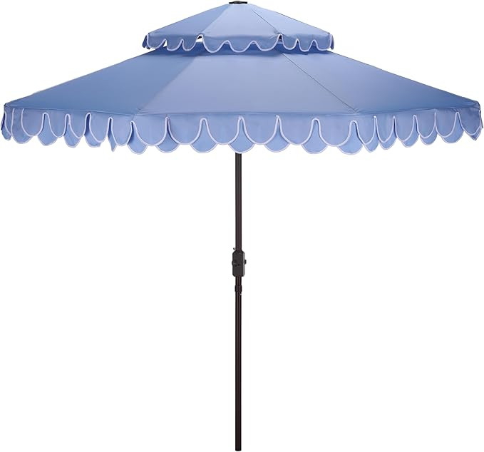 SAFAVIEH Outdoor - Valance 9 FT Double Top Patio Umbrella - Baby Blue & White Trim, Crank Lift, A... | Amazon (US)