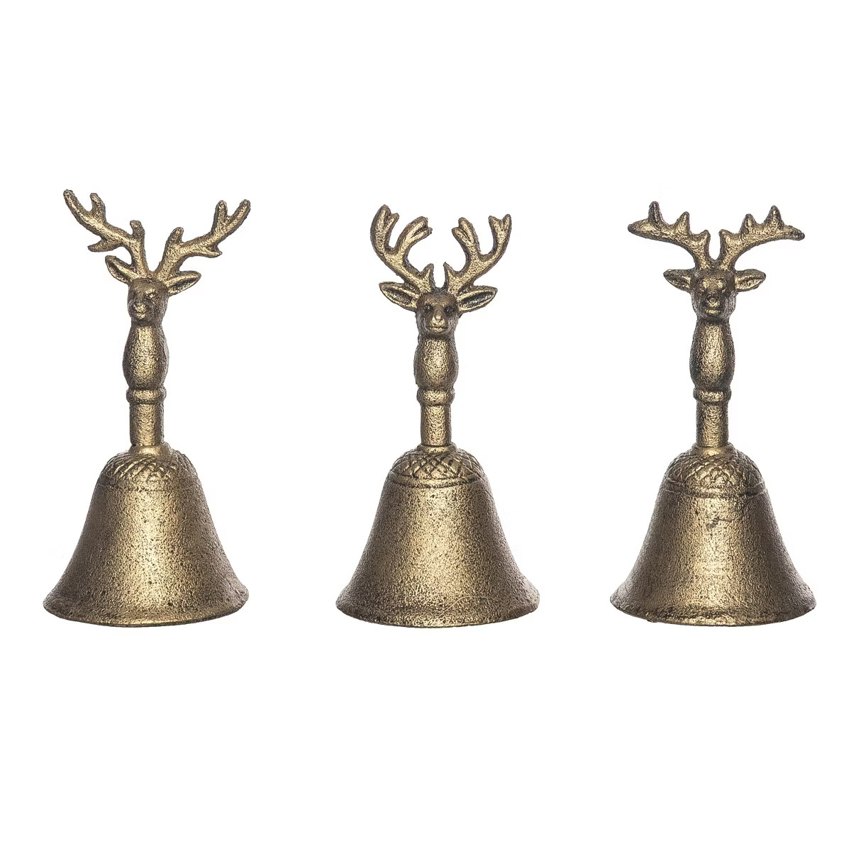 Transpac Cast Iron Brass Reindeer Bell Set of 3 Decorative Figurines for Christmas Gold Metal Tab... | Target