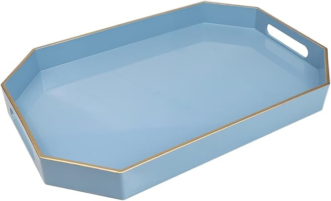 Spsyrine Blue Plastic Serving Tray for Ottoman, Coffee Table, Octagon Decorative Tray for Enterta... | Amazon (US)