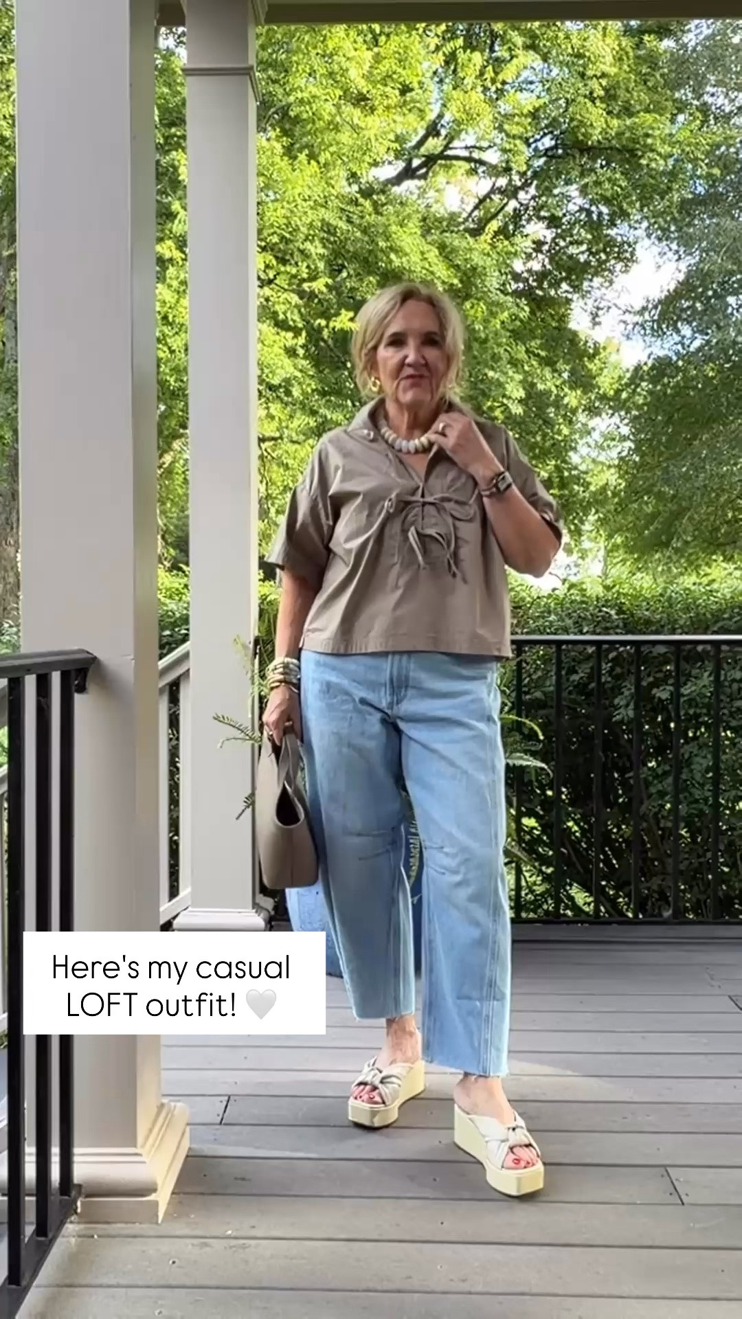 This casual LOFT outfit is an effortless everyday look you'll wear on repeat! The petite barrel jeans have a flattering fit, while the cotton poplin blouse adds an elevated touch. Finish it with a leather tote, platform sandals, and layered jewelry for an easy polished outfit.

💡 LTK MADE EASY
❤️ Heart = Support my posts!
🔖 Save = Get sale & restock alerts
📋 Lists = Keep favorites organized
📲 Share = Send lists and products to a friend. Hello, Christmas List!
💬 Comment = Ask me anything about what I'm wearing. :-)

#LTKootd #LTKOver40 #LTKSaleAlert