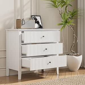 White 3 Drawer Dresser, Painted 30 Inch Tall Wood Nightstand with Storage, Wide Modern Chest of D... | Amazon (US)