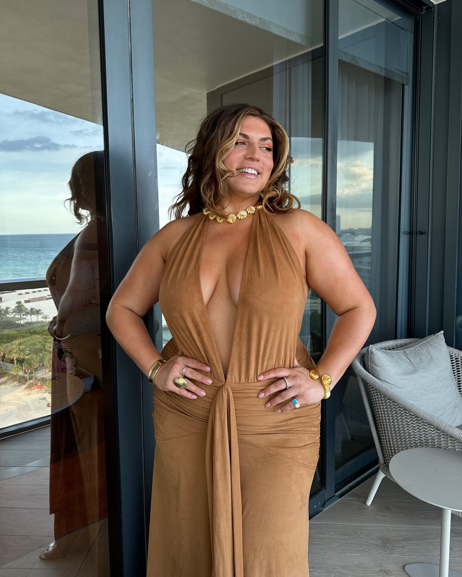 love this suede maxi dress so much!!! wore this dress to a Sports Illustrated Swimsuit event during Miami Swim Week and got so many compliments on it!!😍 so had to share with you duh! the gold jewelry is from Monday Swim too & really elevates the whole look and adds a luxurious little flare💅✨

- wearing size 1X in dress

#LTKStyleTip #LTKMidsize #LTKPlusSize