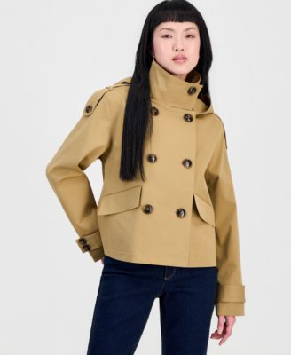 Steve Madden Women's Short Hooded Trench Coat - Black | Macy's