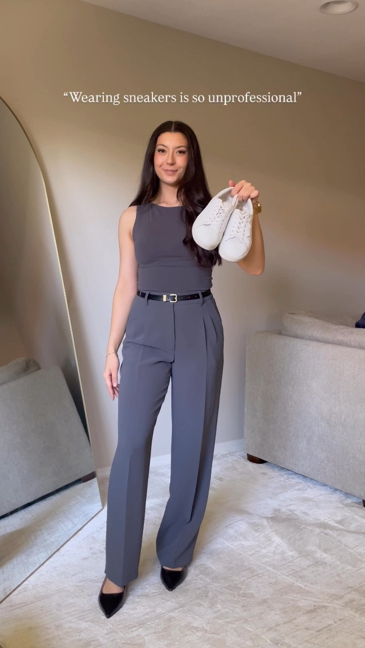 Office outfits with sneakers 👟

• White sneakers - Sam Edelman, no longer sold :( linked Frye pair still in stock I also love 

(More details in each individual outfit post!) 

Starting outfit: 
• Gray top - aritzia, size s
• trousers - aritzia, size 6 regular charcoal crepette (dark grey is closer in stock color) 
• Short block heels - Nordstrom, tts 

Outfit #1
• White sneakers - Sam Edelman, no longer sold :( linked Frye pair still in stock I also love 
• Cropped striped cardigan  - xs, sold out but linked closest item I could find! 
• Leather tote - Quince
• Effortless trousers - regular fabric, gold camel, 4R 
• Belt - Amazon 
• Gold apple watch band - Amazon 

Outfit #2
• vest - pepper mayo, s, linked their new version & similar option 
• sloane trousers - Abercrombie, olive green, 27 curve love  

Outfit #3 
• Button up - princess Polly, size 2 (runs small) 
• Undershirt/smooth tank - Ann Taylor, size s

Outfit #4
• cashmere sweater - Quince, s 
• effortless pants - 6R, regular fabric 
• white tee - Everlane, size s

Outfit #5
• effortless pants - 6R, regular fabric 
• black tee - Abercrombie, size s

#LTKStyleTip #LTKFindsUnder100 

#LTKWorkwear